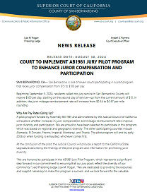 Court to Implement AB1981 Jury Pilot Program to Enhance Juror Compensation and Participation